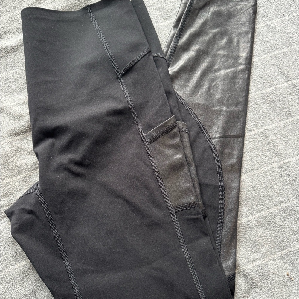 SPANX Black Leggings with faux Leather Details